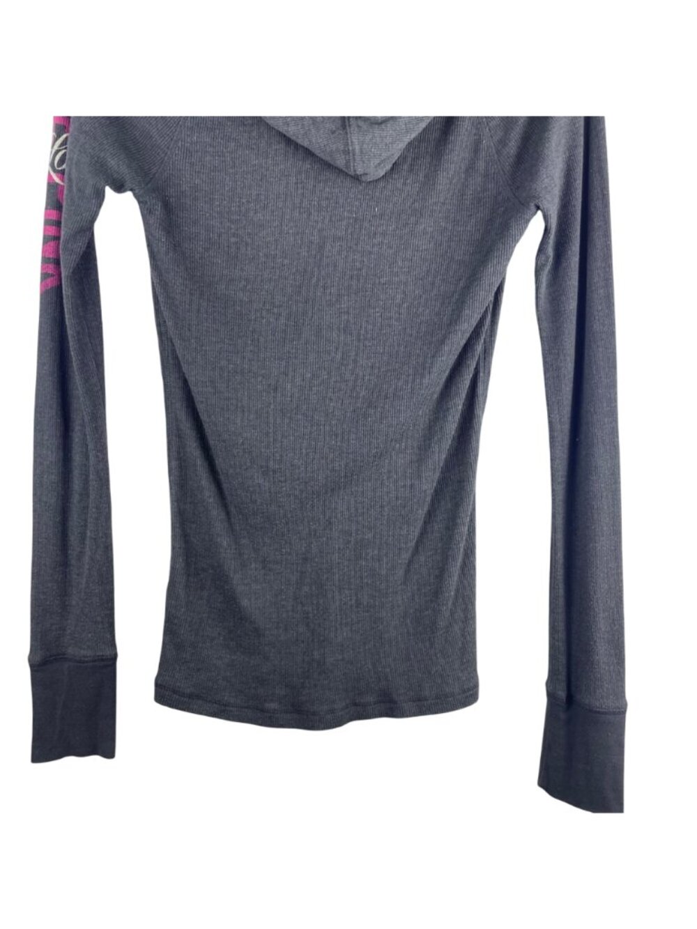 Victorias Secret Pink Y2K Ribbed Henley Hoodie Graphic 1986 Pullover Medium - Picture 10 of 11